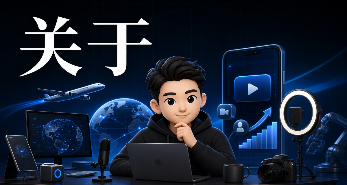 翔宇工作流《关于》页封面：3D Memoji 风格的翔宇站在 AI 时代赛道前，蓝色胶囊标签衬底，明确指向 AI 编程实操课