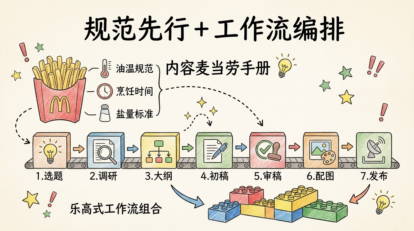 规范先行 + 工作流编排:内容麦当劳手册 + 创作乐高