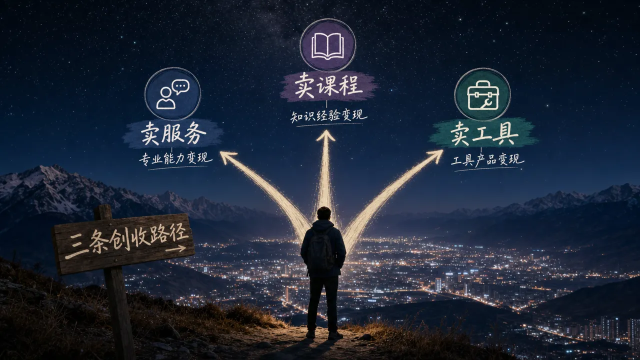 商业信息图风格正文图：三条路径展开的信息图式布局